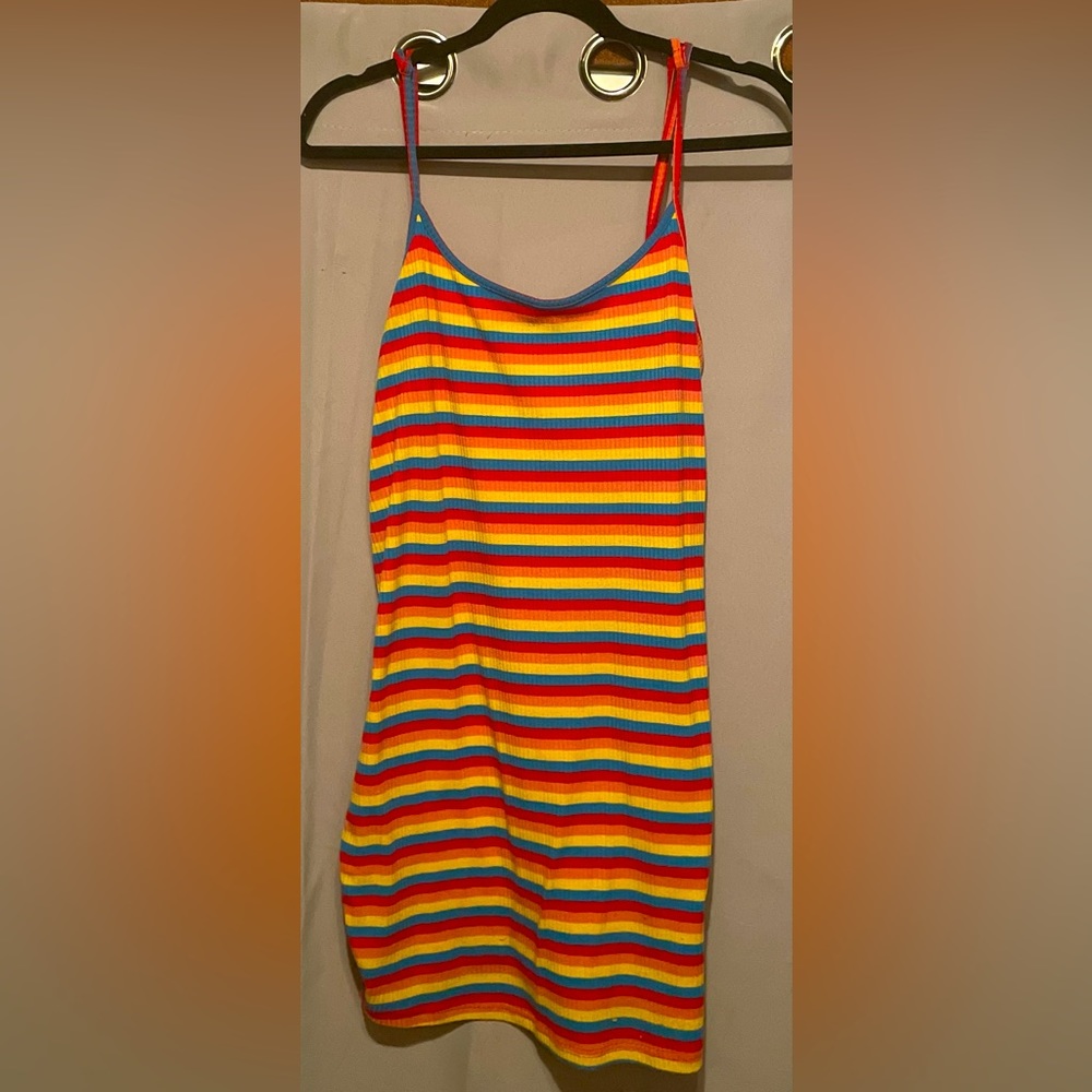 Rainbow striped Mini dress.